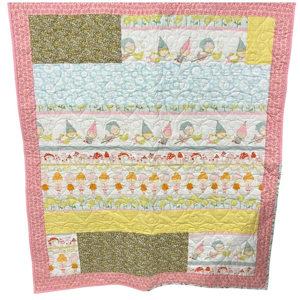 Whimsical Fairy Garden‎ Quilt 42x46 Cottagecore Throw Blanket, Porch, Wall Decor